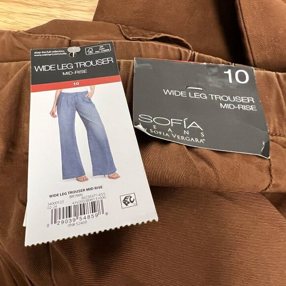 Sofia Jeans Womens Wide Leg Trousers Pleated Front Brown Size 10 Luxe Twill New - Picture 10 of 10